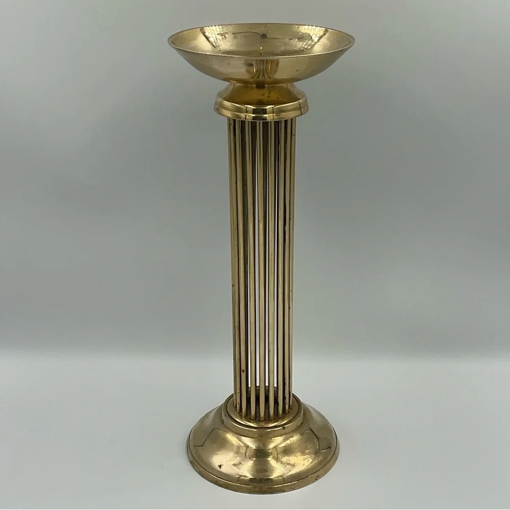 Vintage 1980s Brass Hollywood Regency Pillar Candle Holder